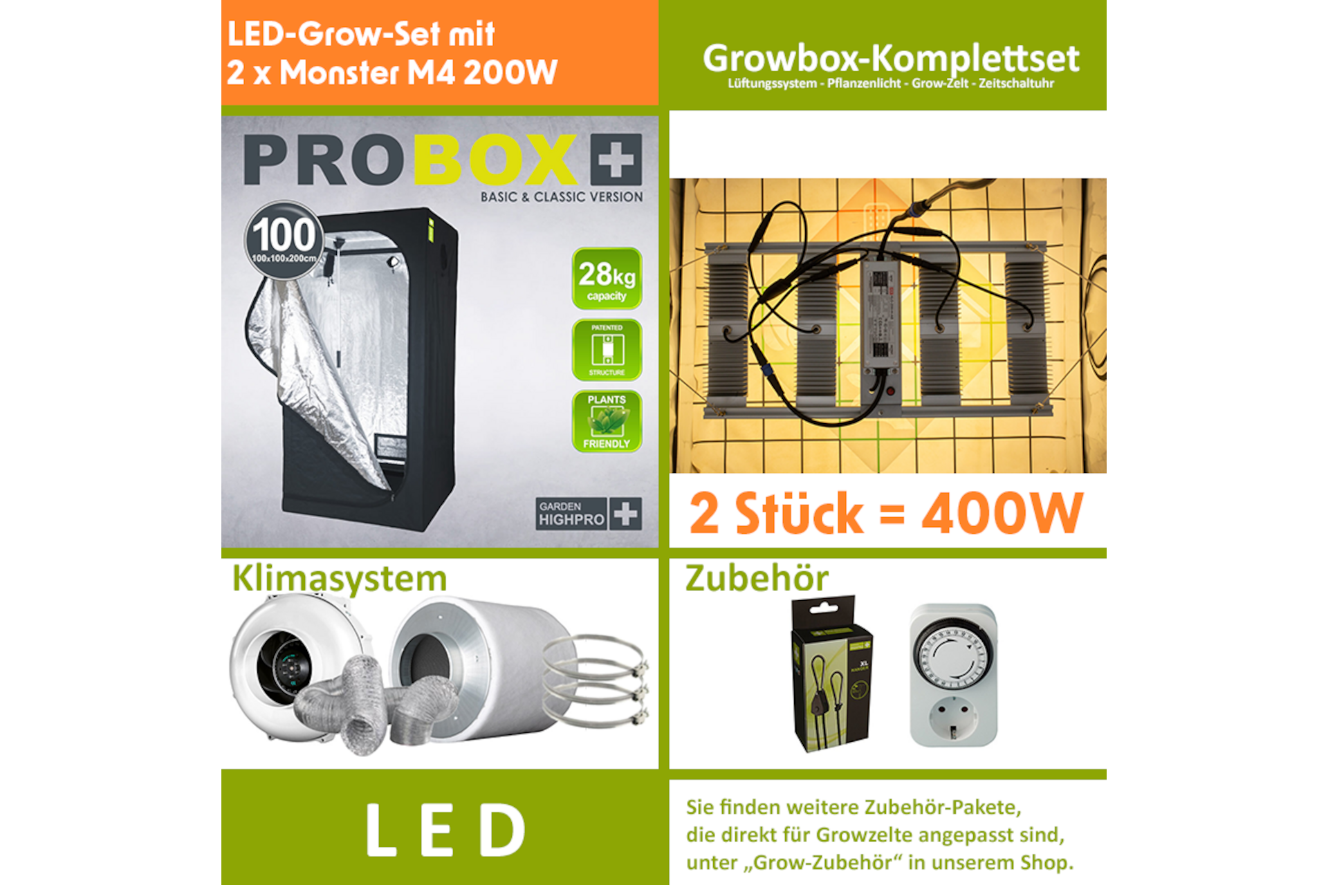 LED-Grow-Set GHP100 mit Lüftung & Lampe nach Wahl