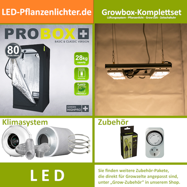 LED-Grow-Set GHP80 mit Lüftung & Lampe nach Wahl