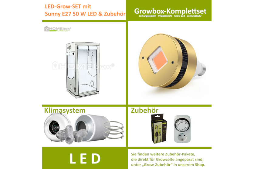 LED-Grow-Set Q100 mit Lüftung & Lampe nach Wahl