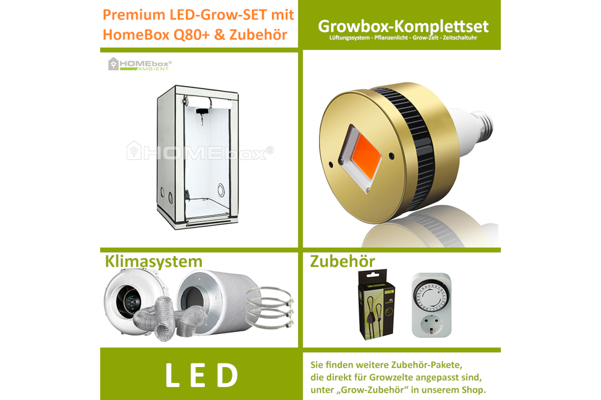 LED-Grow-Set Q80+ mit Lüftung & Lampe nach Wahl