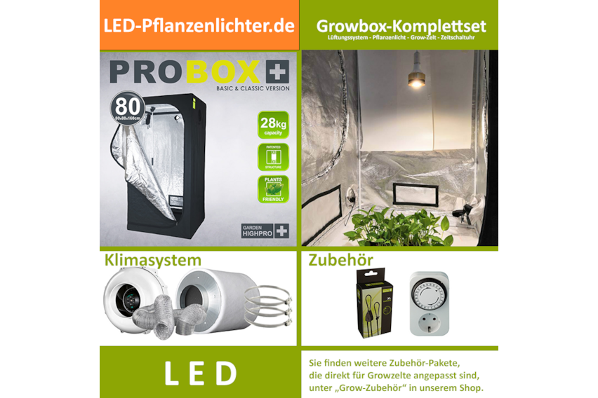 LED-Grow-Set GHP80 mit Lüftung & Lampe nach Wahl