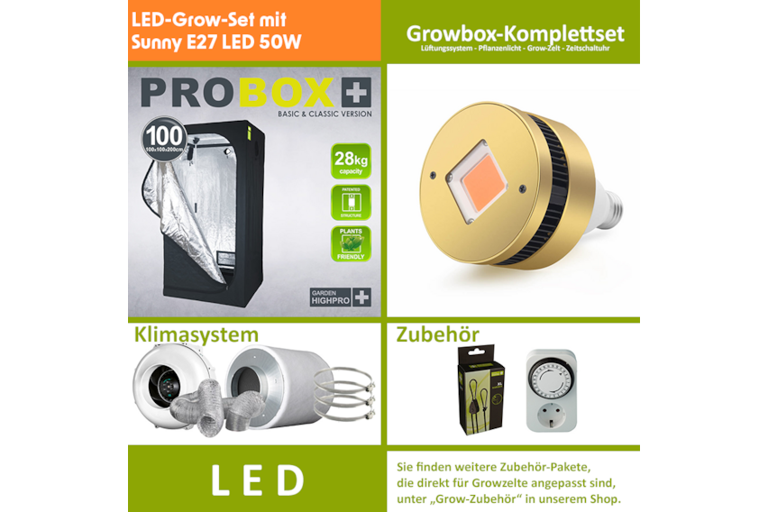 LED-Grow-Set GHP100 mit Lüftung & Lampe nach Wahl