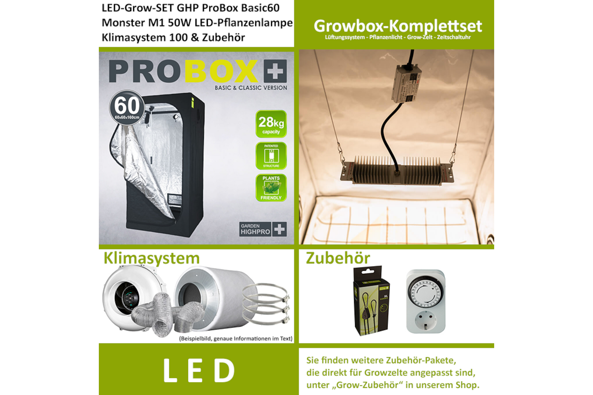 LED-Grow-Set GHP60 mit Lüftung & Lampe nach Wahl