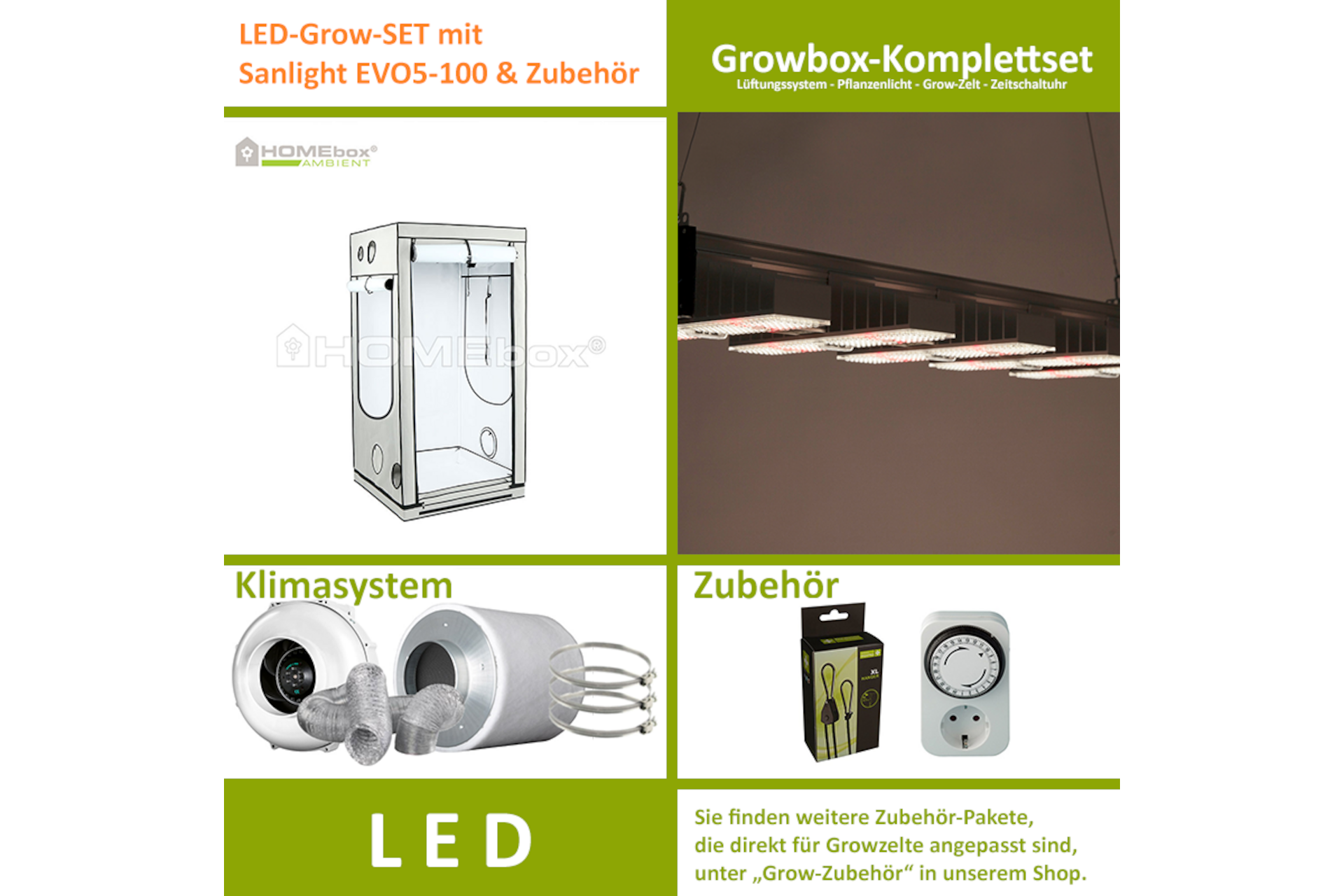 LED-Grow-Set Q100 mit Lüftung & Lampe nach Wahl