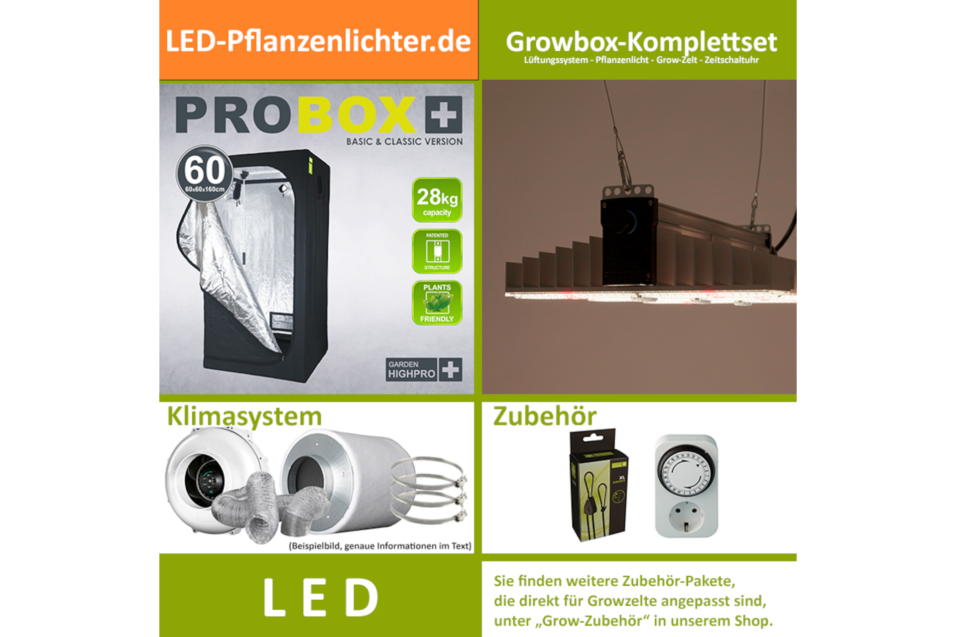 LED-Grow-Set GHP60 mit Lüftung & Lampe nach Wahl