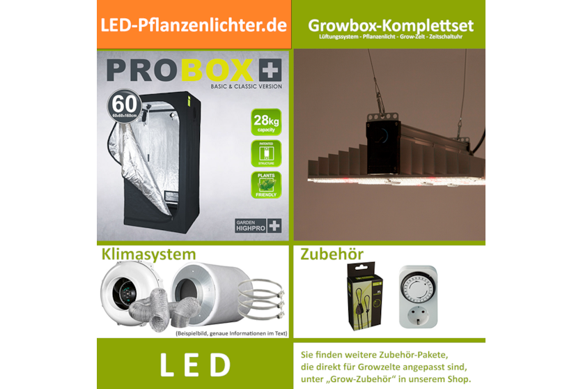 LED-Grow-Set GHP60 mit Lüftung & Lampe nach Wahl
