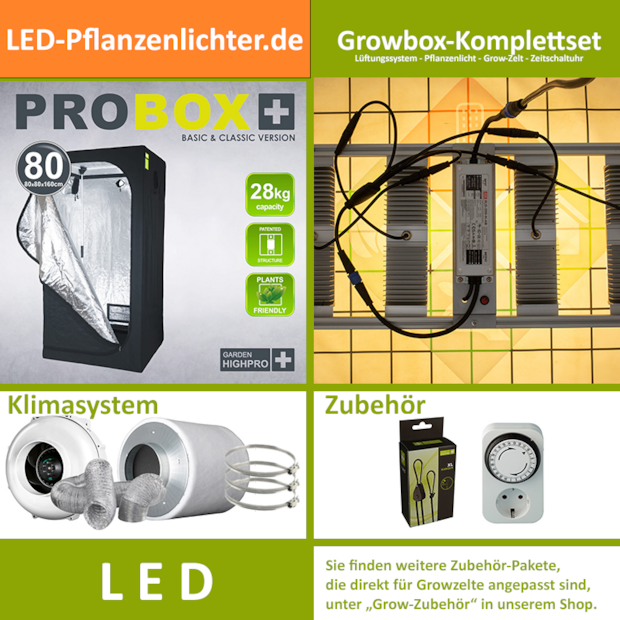 LED-Grow-Set GHP80 mit Lüftung & Lampe nach Wahl