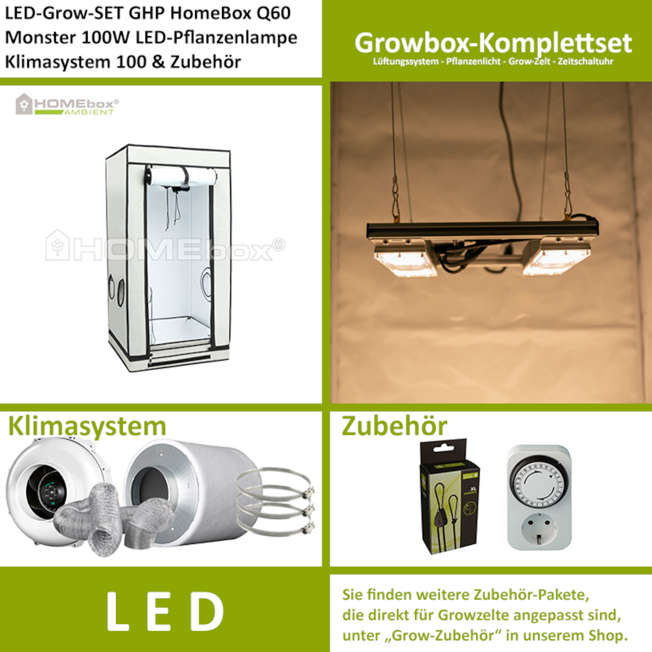 LED-Grow-Set Q60+ mit Lüftung & Lampe nach Wahl