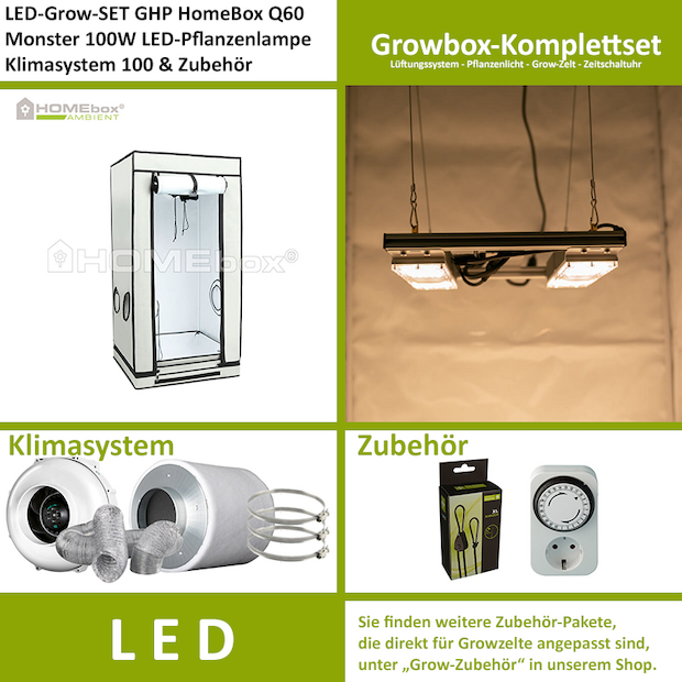 LED-Grow-Set Q60+ mit Lüftung & Lampe nach Wahl