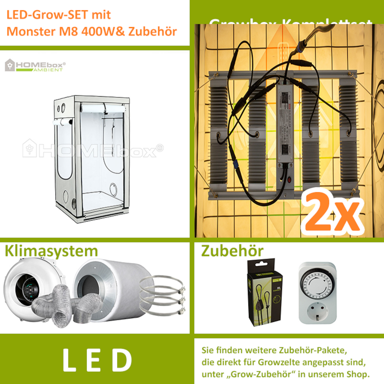 LED-Grow-Set Q100 mit Lüftung & Lampe nach Wahl