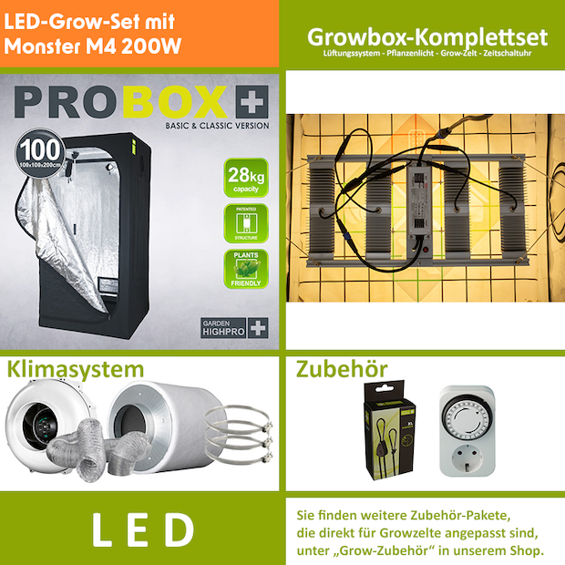 LED-Grow-Set GHP100 mit Lüftung & Lampe nach Wahl