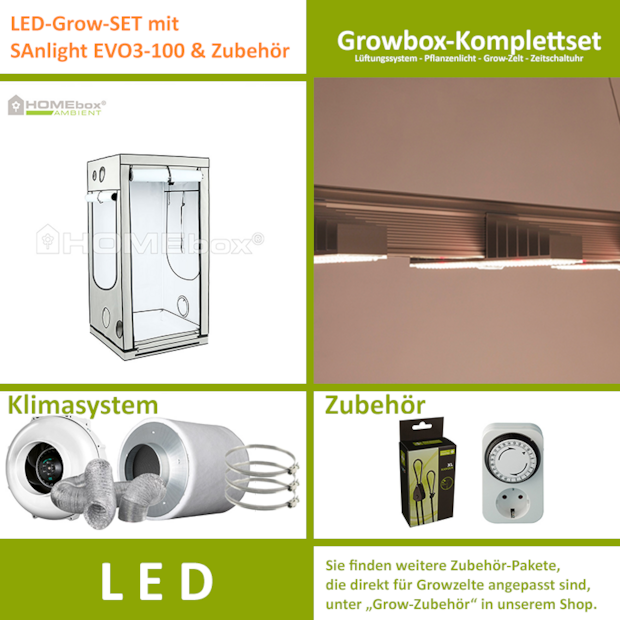 LED-Grow-Set Q100 mit Lüftung & Lampe nach Wahl
