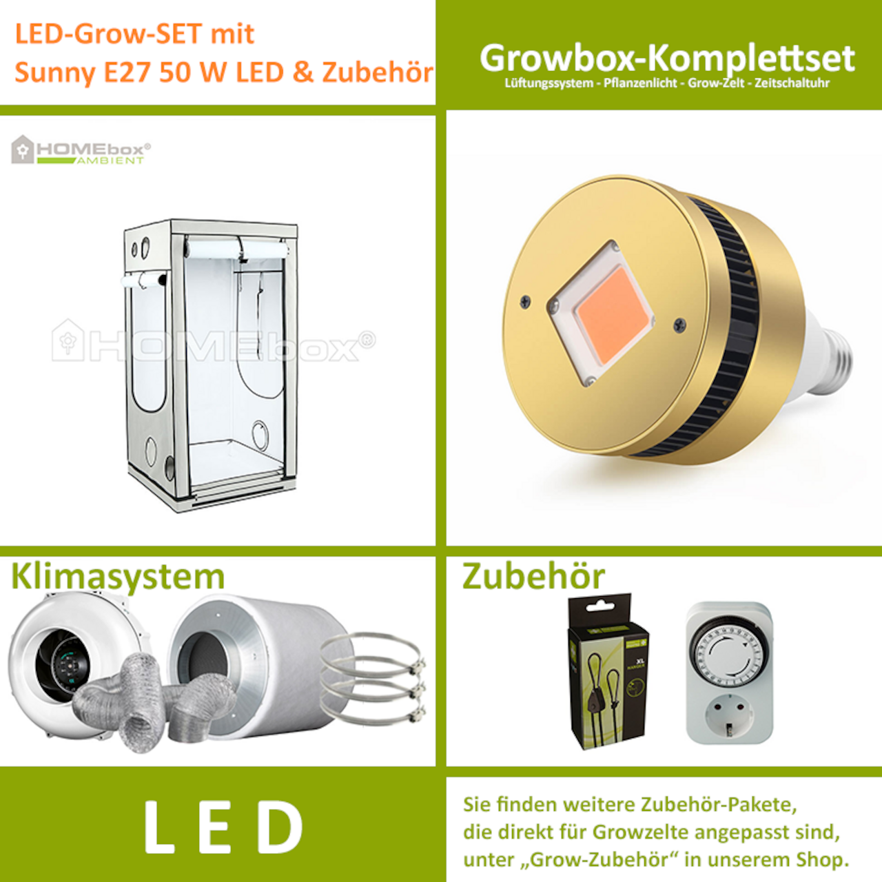 LED-Grow-Set Q100 mit Lüftung & Lampe nach Wahl