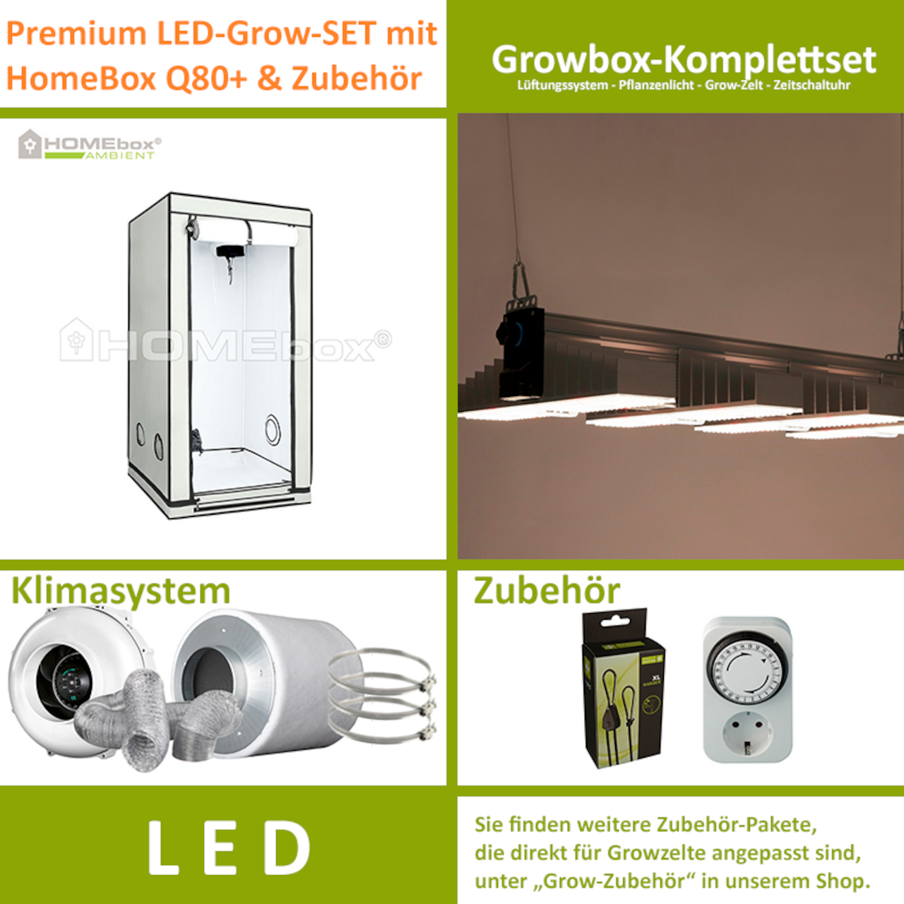 LED-Grow-Set Q80+ mit Lüftung & Lampe nach Wahl