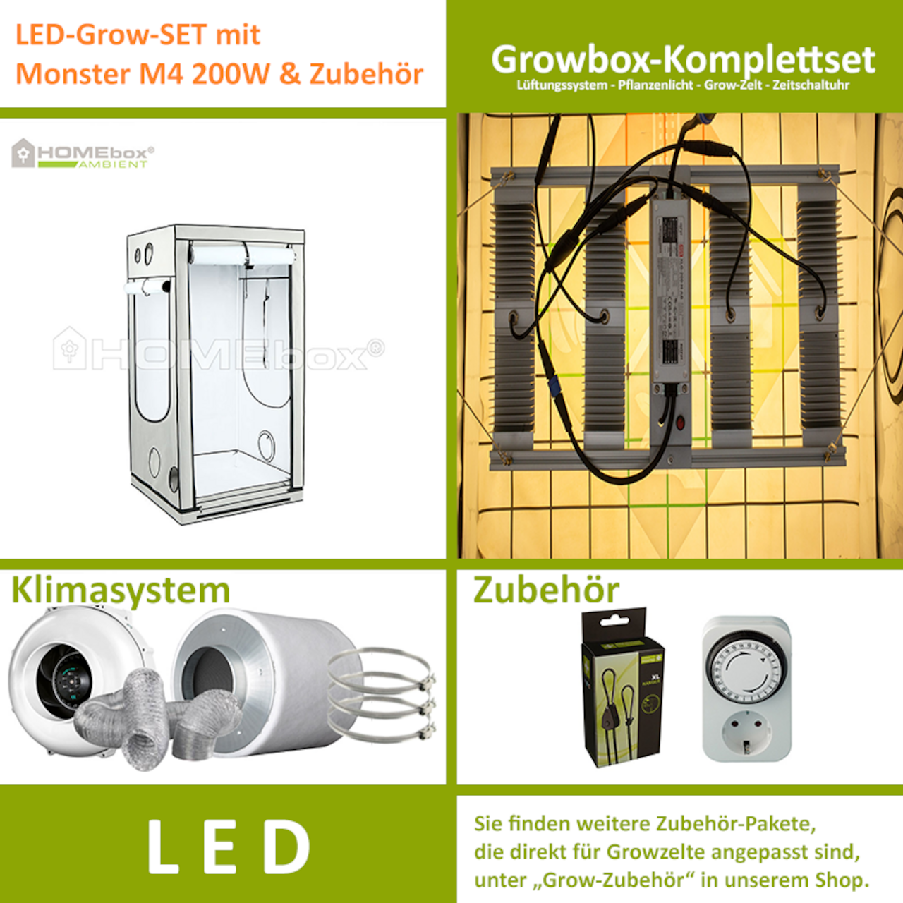 LED-Grow-Set Q100 mit Lüftung & Lampe nach Wahl