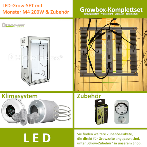 LED-Grow-Set Q100 mit Lüftung & Lampe nach Wahl