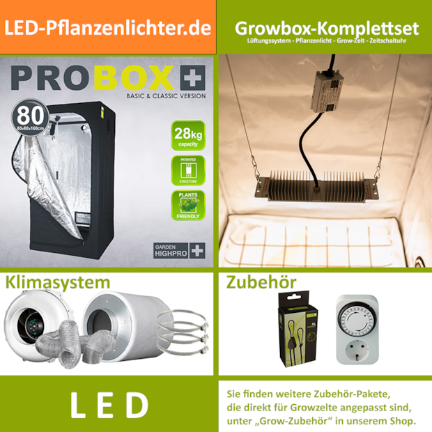 LED-Grow-Set GHP80 mit Lüftung & Lampe nach Wahl