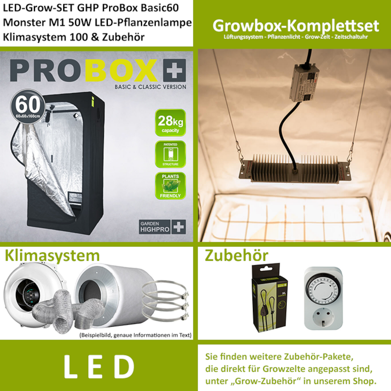 LED-Grow-Set GHP60 mit Lüftung & Lampe nach Wahl
