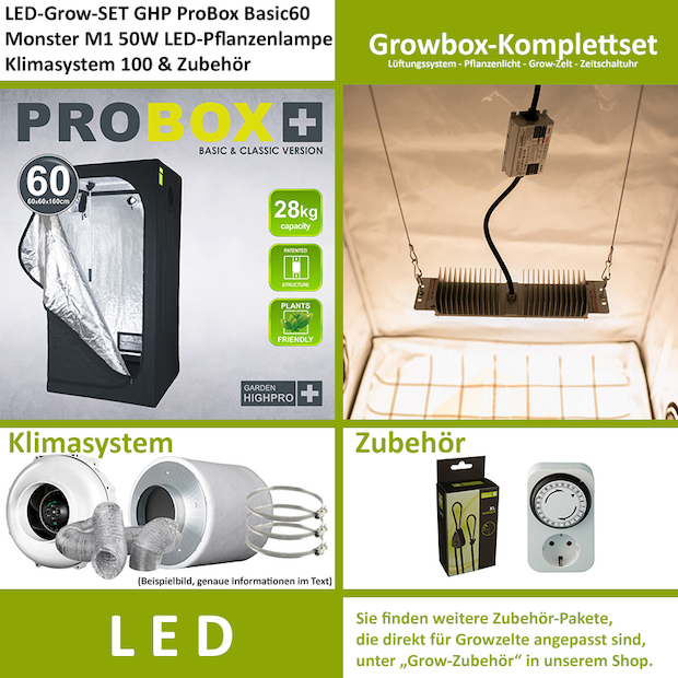 LED-Grow-Set GHP60 mit Lüftung & Lampe nach Wahl