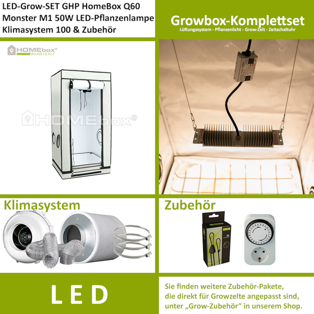 LED-Grow-Set Q60+ mit Lüftung & Lampe nach Wahl