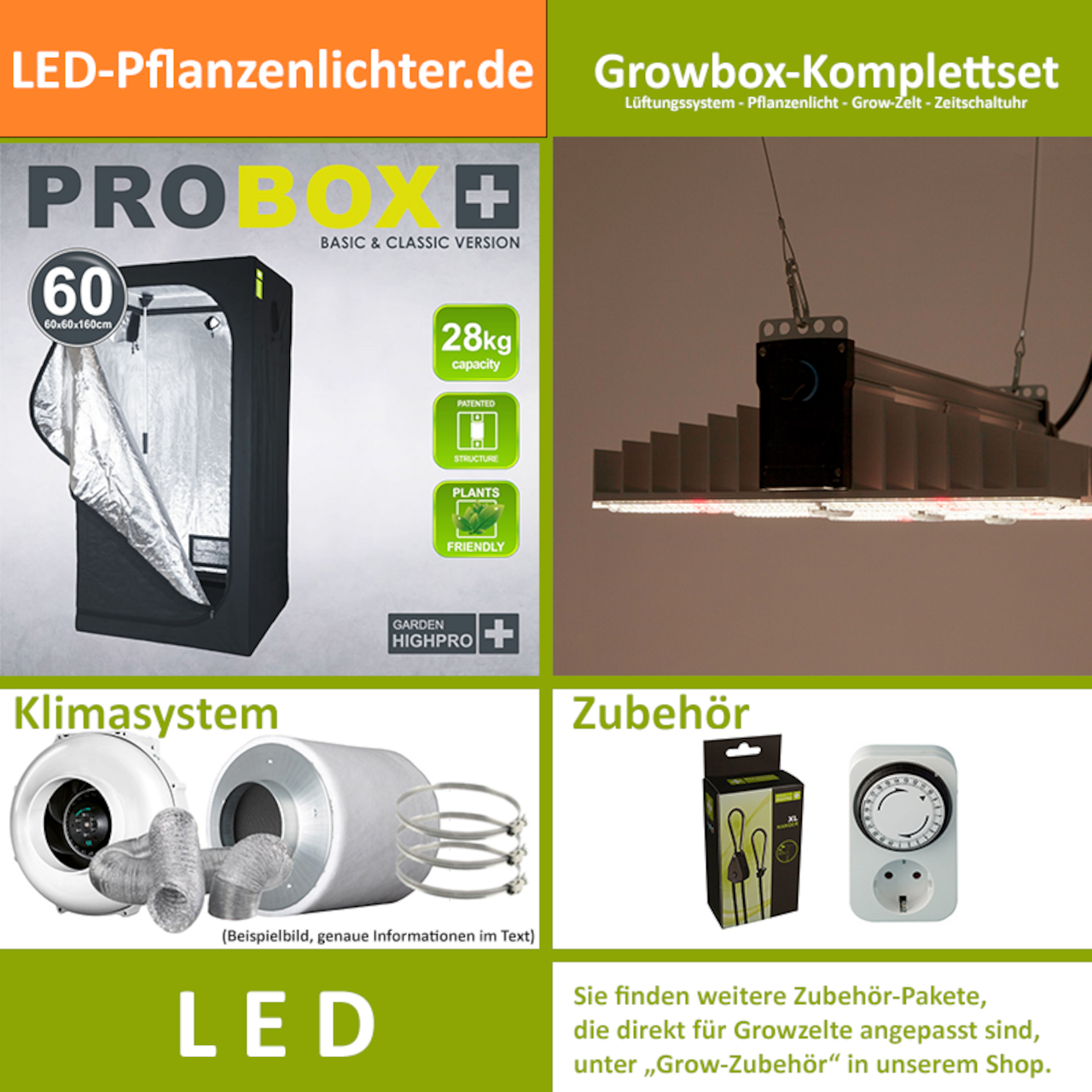 LED-Grow-Set GHP60 mit Lüftung & Lampe nach Wahl