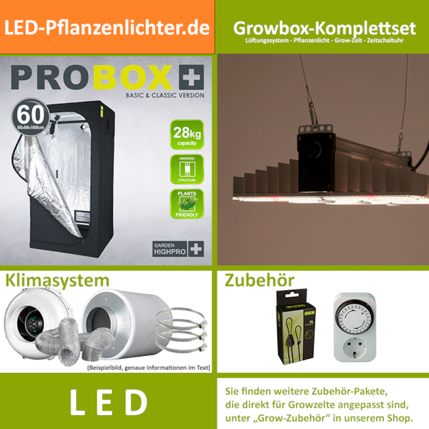 LED-Grow-Set GHP60 mit Lüftung & Lampe nach Wahl