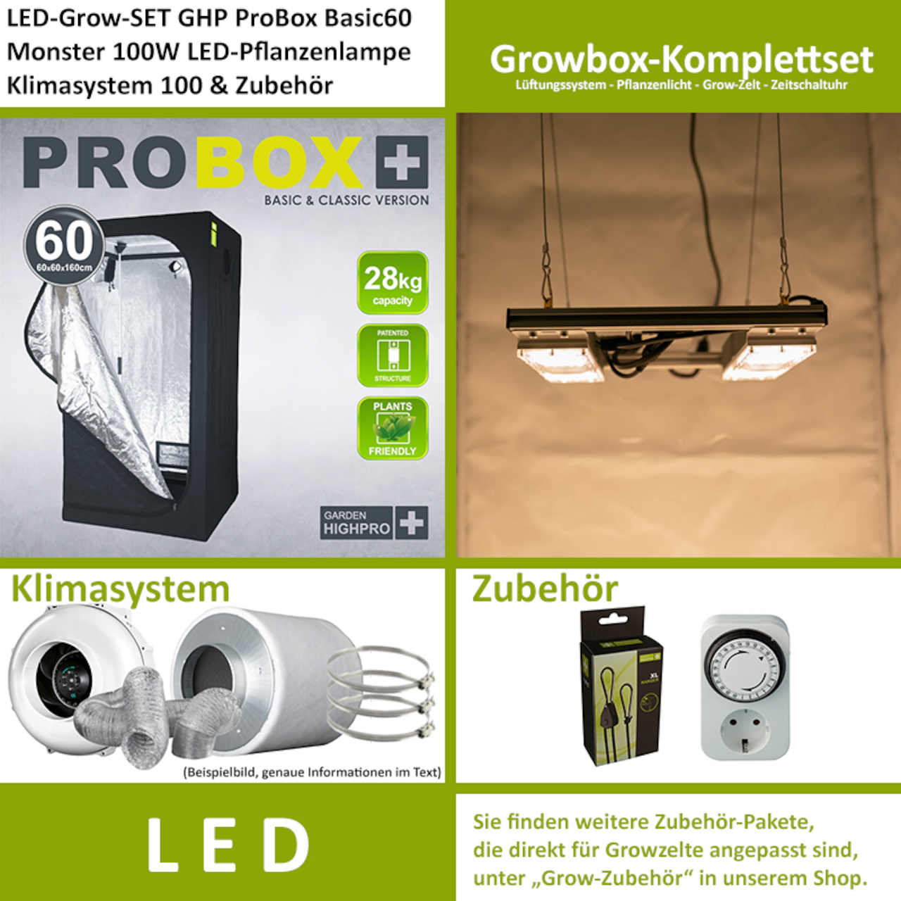 LED-Grow-Set GHP60 mit Lüftung & Lampe nach Wahl