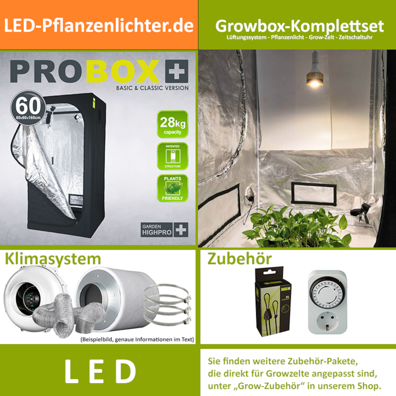 LED-Grow-Set GHP60 mit Lüftung & Lampe nach Wahl